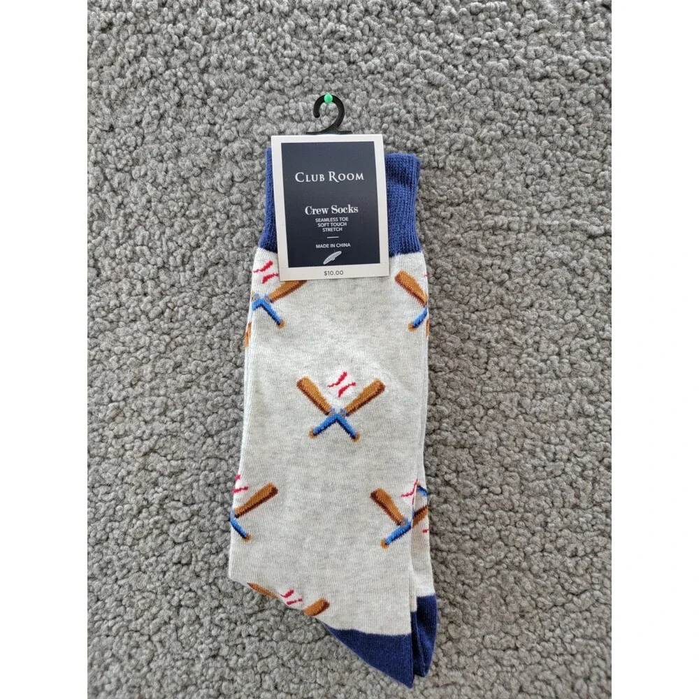 Club Room Cocktail & Baseball Crew Socks Men's One Size Black/Grey 2 Pairs